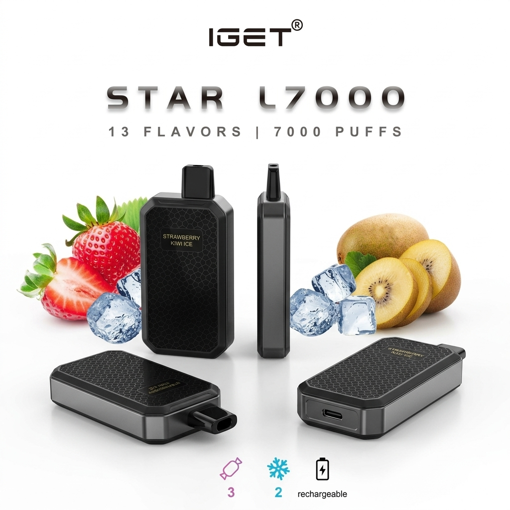 Product Details Title: IGET Star L7000 Disposable Vape – Strawberry Kiwi Ice (7000 Puffs)